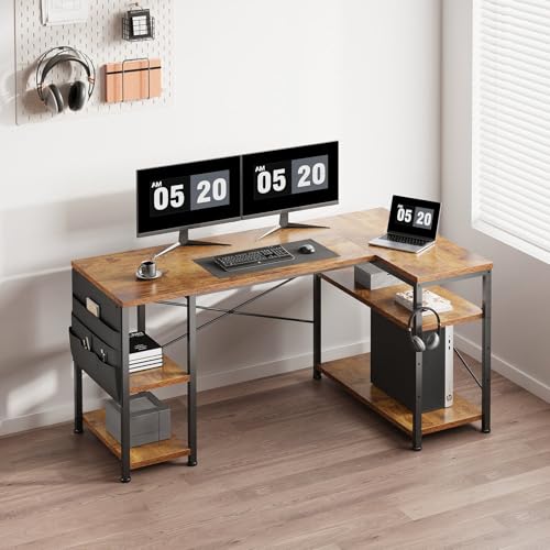 YeTom パソコンデスク l字デスク pcデスク 机 つくえ デスク l字 YeTom L字デスク120cm 収納付きで快適な作業